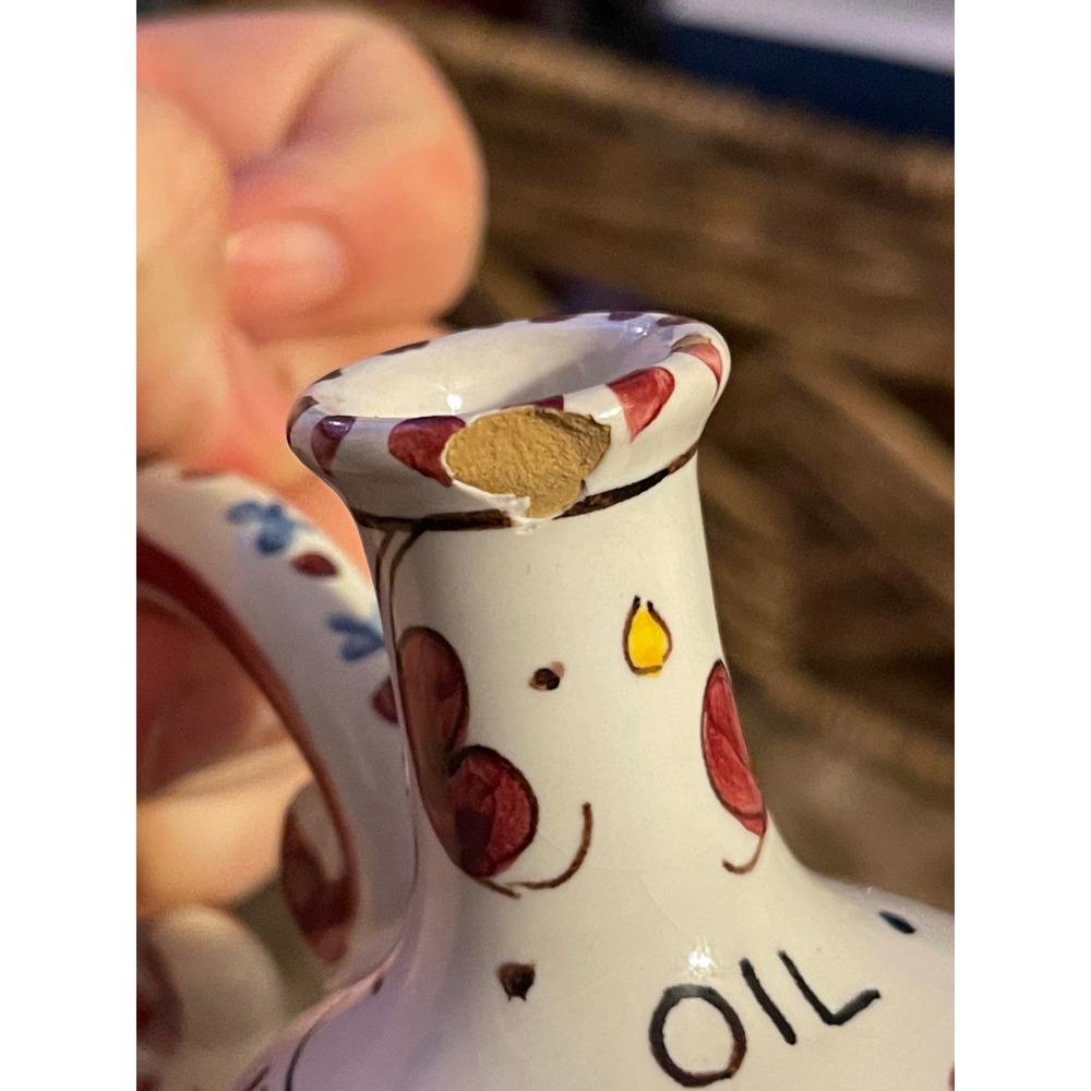 Grazia Deruta Italy Hand Painted Ceramic Oil and Vinegar Cruet Rooster Motif - Picture 5 of 6